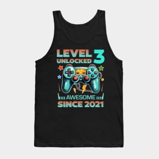 Level 3 Unlocked Awesome Since 2021 3rd b-day Gift For Boys Kids Toddlers Tank Top